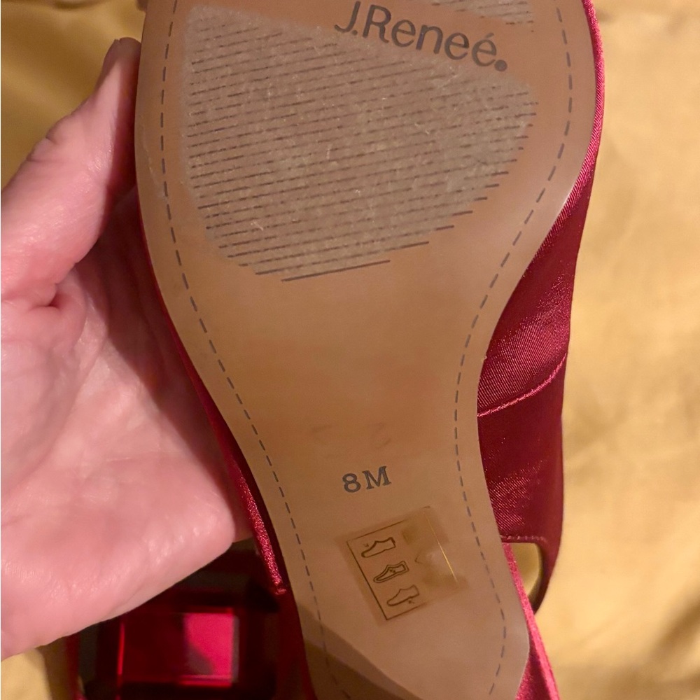 J.Renee Burgundy Slingback Pointed/Squared Toe Pumps with Red Gem - Picture 11 of 17